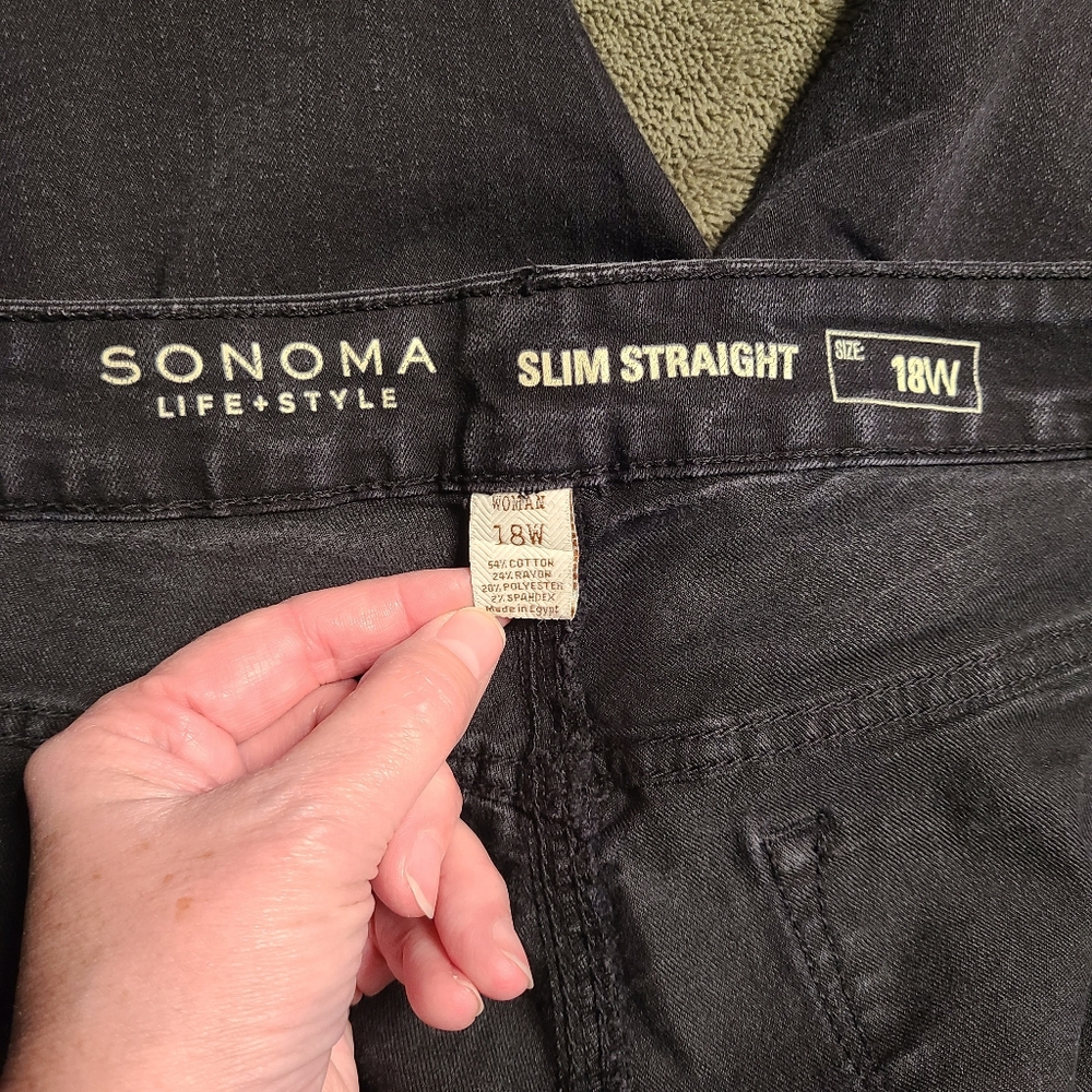 Sonoma Women's Slim Straight Leg Jeans, 18W, Faded Black - Picture 3 of 7